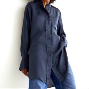 H&M Conscious choice oversized button down shirt in satin COLOR IS GREY/CHARCOAL
